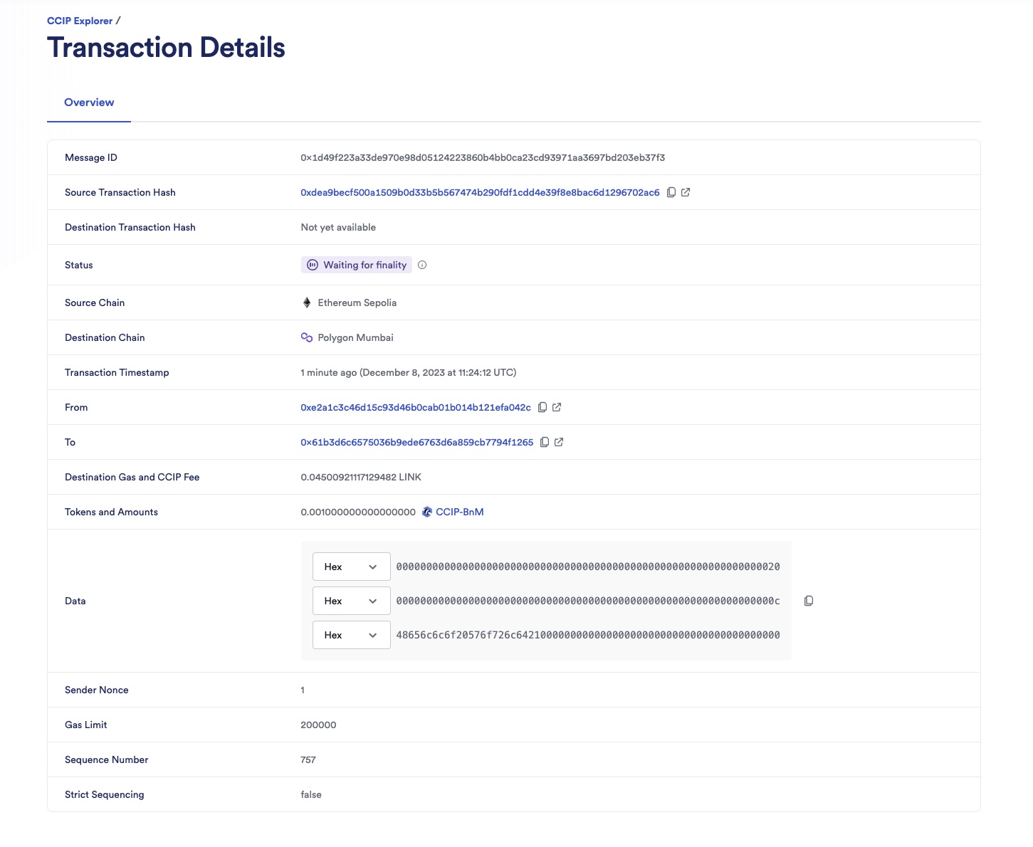 Chainlink CCIP Explorer transaction details